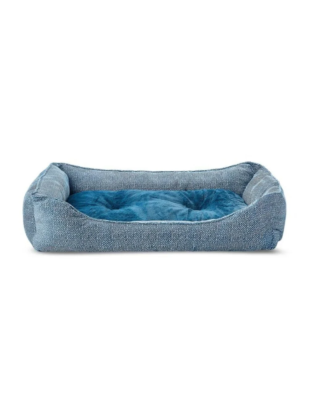 Large Flannel Waffle Texture Bolster Cat or Dog Bed Blue 27